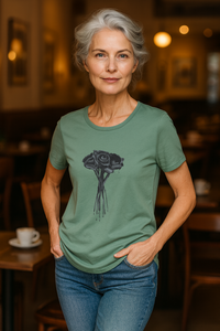 Black Roses Women's Scoop Neck Fashion T-Shirt - Sage Green