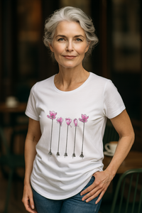 Electric Flowers Women's Scoop Neck Fashion T-Shirt - White